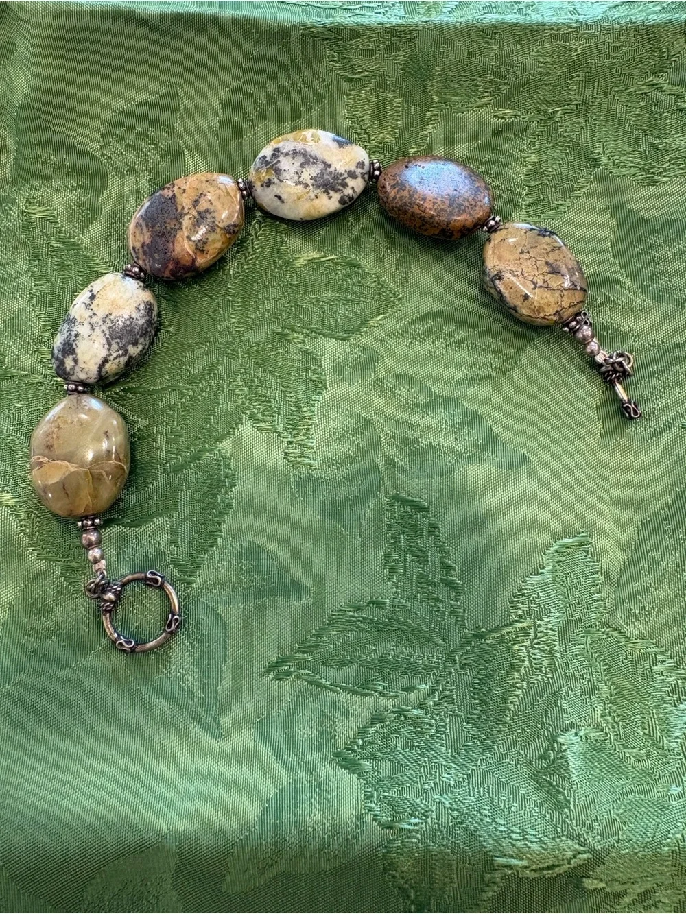 Handcrafted artesian bracelet with natural Jasper polished stones